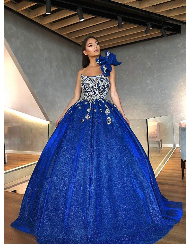 Luxury Royal Blue Evening Gown with Bow Luxury Royal Blue Evening Gown with Bow
