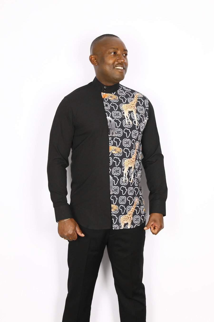 Black African African Dress Shirts For Men African Black Half