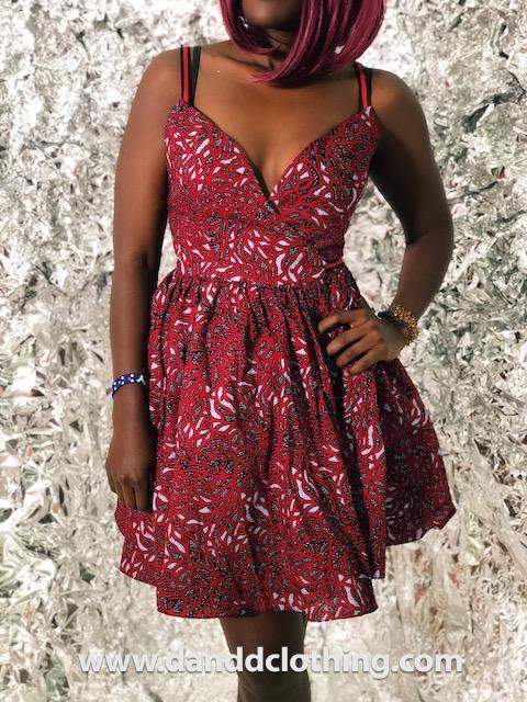 Red Ankara Dress Party Girl M / Red
