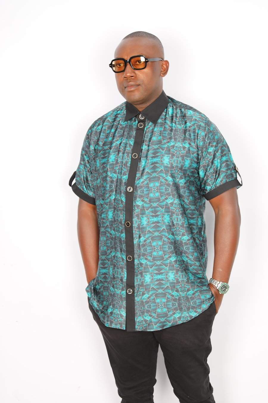 African Silk Shirt Green Short Sleeve African Clothing for Men