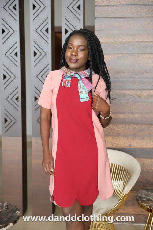African Patched Stylish Office Dress XS / Pink / Stretchy