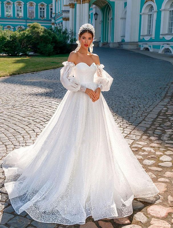 Dramatic Strapless White Wedding Dress| Wedding Gowns M / White / Satin Dramatic Strapless White Wedding Dress| Wedding Gowns M / White / Satin