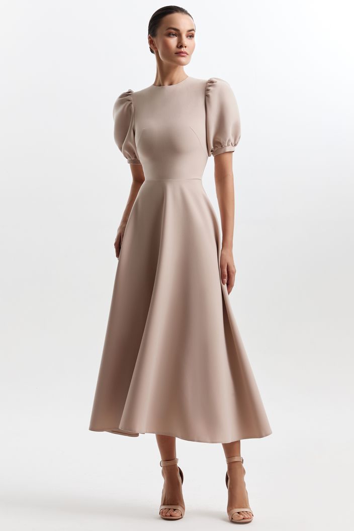 Off White High Neck And Puffy Sleeves Evening Dress| Evening Dress XXL / Off White Off White High Neck And Puffy Sleeves Evening Dress| Evening Dress XXL / Off White
