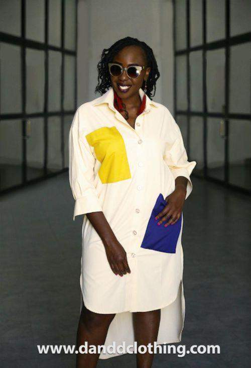Yellow Shirt Dress XL / White Yellow Shirt Dress XL / White