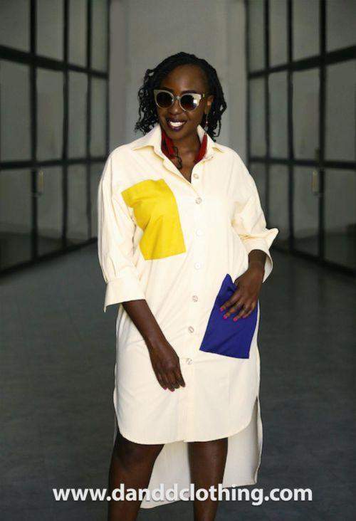 Yellow Shirt Dress-AFRICAN WEAR FOR WOMEN,Dresses,White