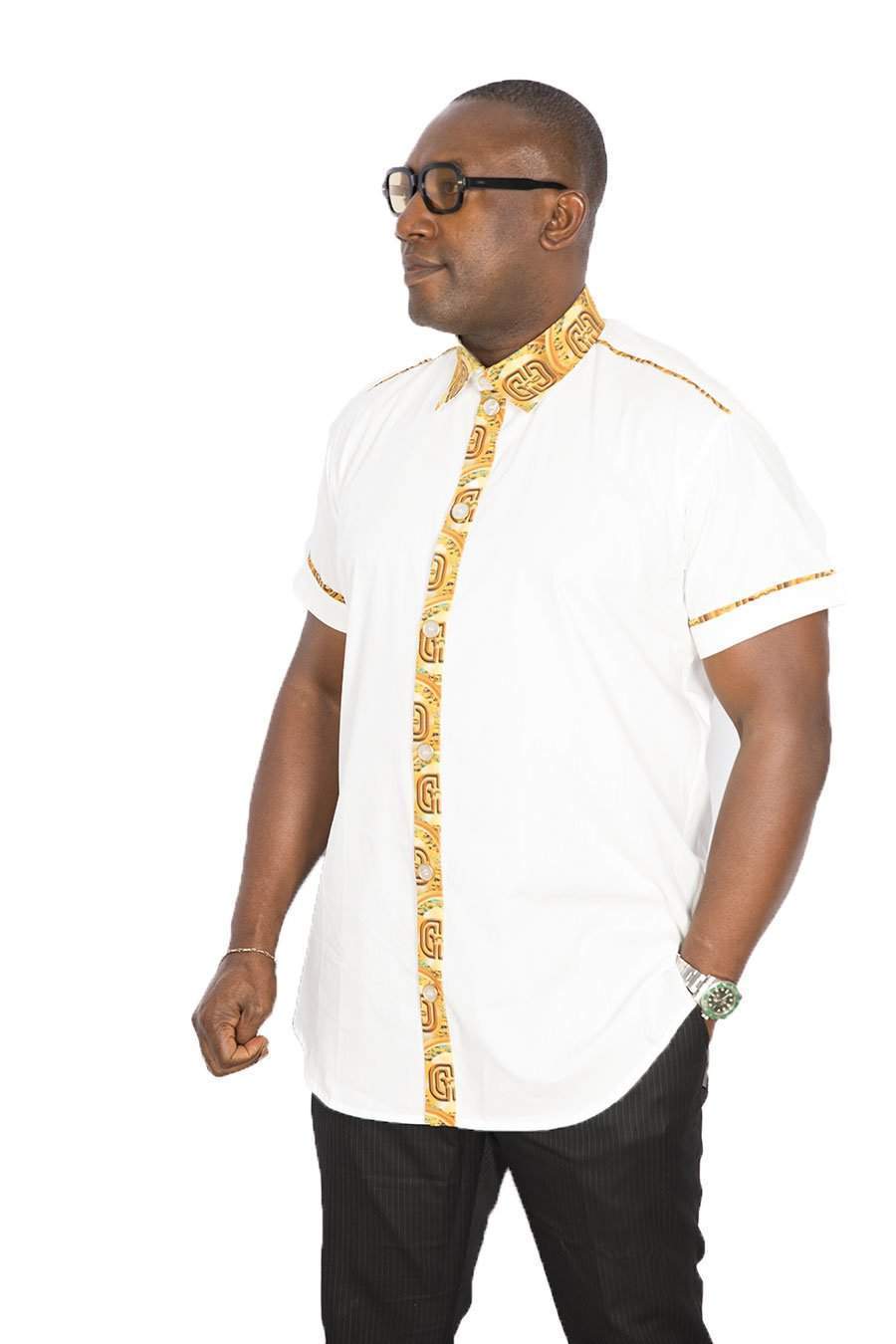 African Men White Shirt Gold Coins | African Stylish Shirts For Men XXL / White / Cotton African Men White Shirt Gold Coins | African Stylish Shirts For Men XXL / White / Cotton