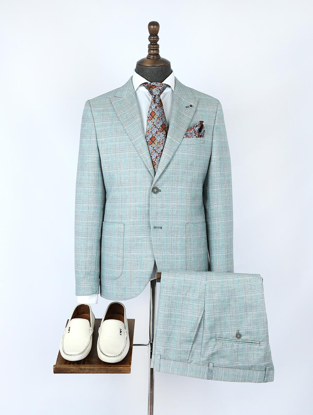 Traje de verano para hombre de lino puro color menta