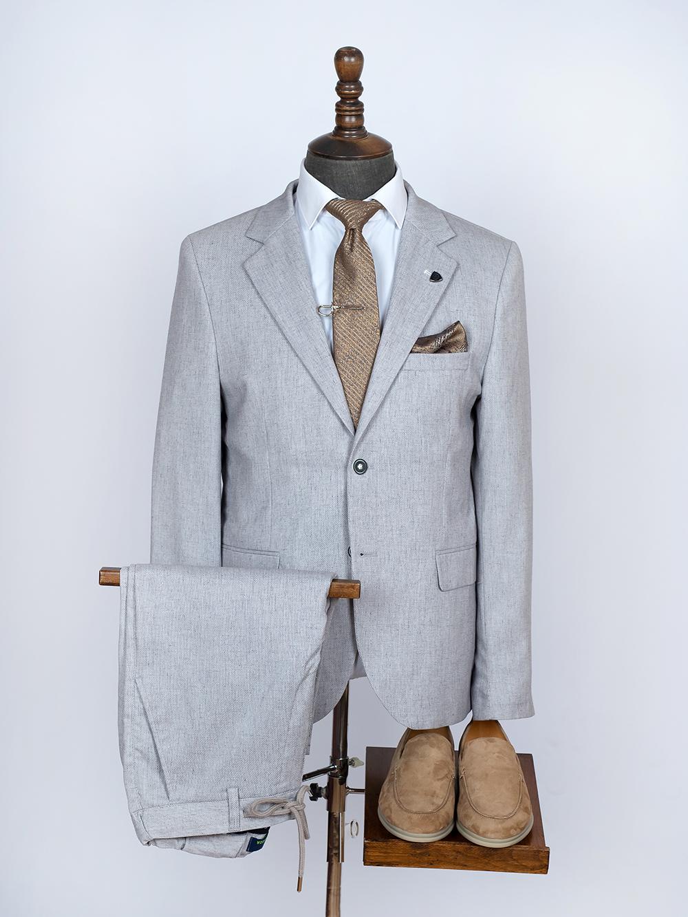 slim fit dress slacks Grey Pure Linen Men Summer Suit