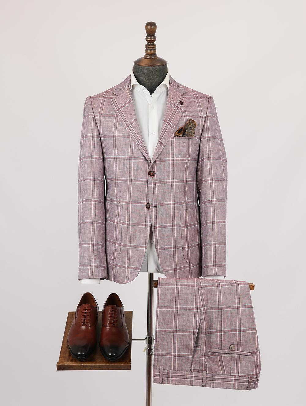 Pink Pure Linen Men Summer Suit