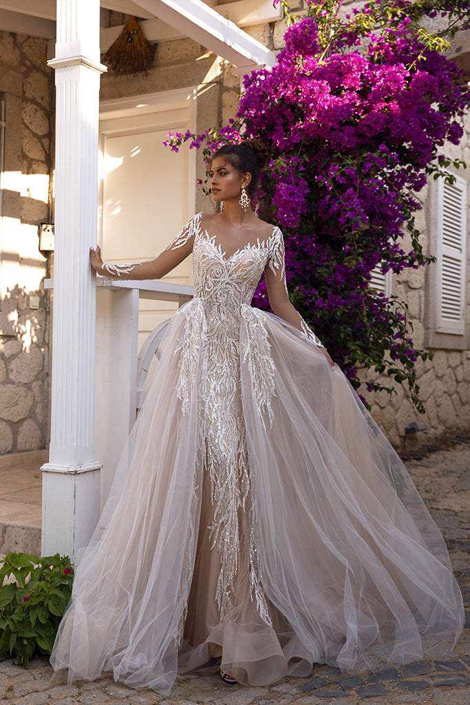 Wedding Dress With Shiny Lace Detachable Skirt | Wedding Dresses L / White / Lace Wedding Dress With Shiny Lace Detachable Skirt | Wedding Dresses L / White / Lace