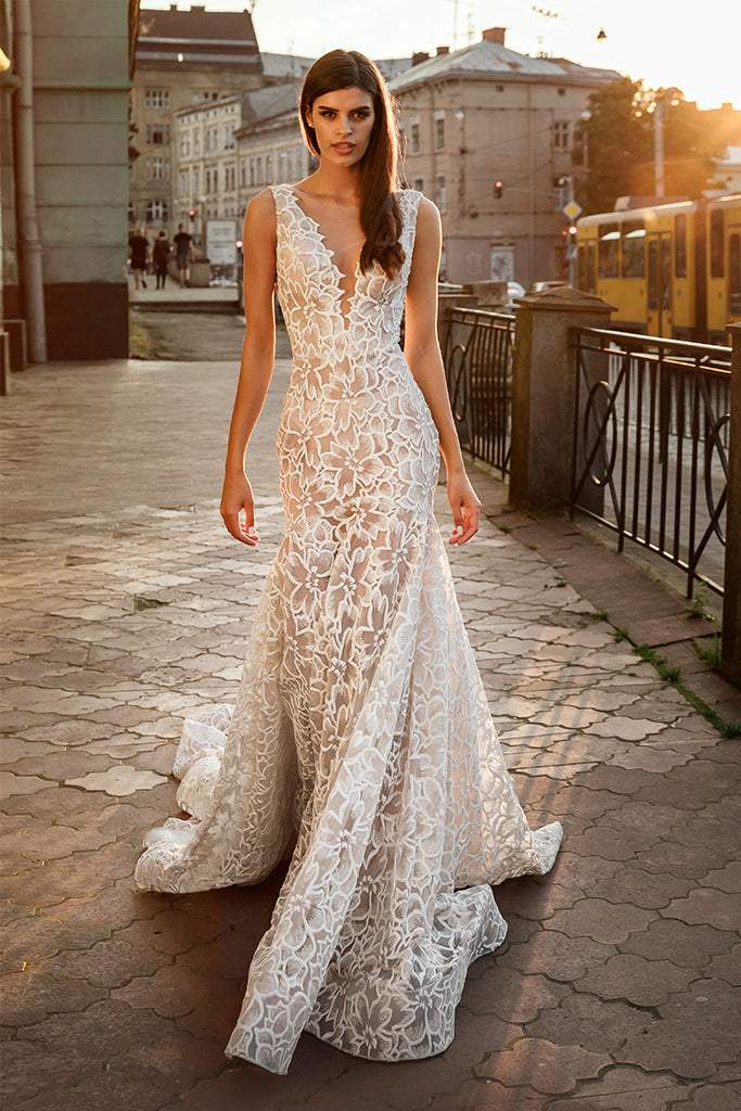 Vestido de novia blanco perlado