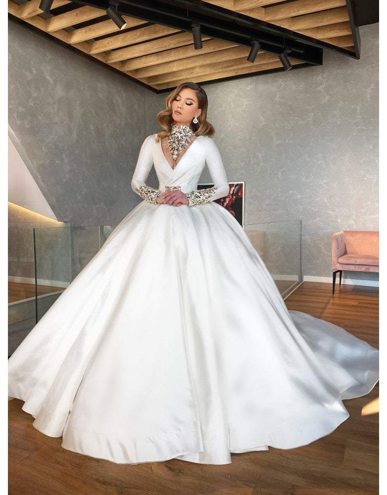 Ball Gown with Swarovski Stones S / White / Satin Ball Gown with Swarovski Stones S / White / Satin
