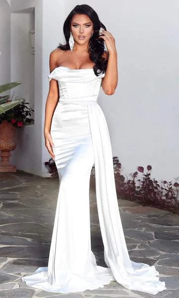 Different Whites Evening Dress| Evening Dresses MADE TO MEASURE / White / Satin