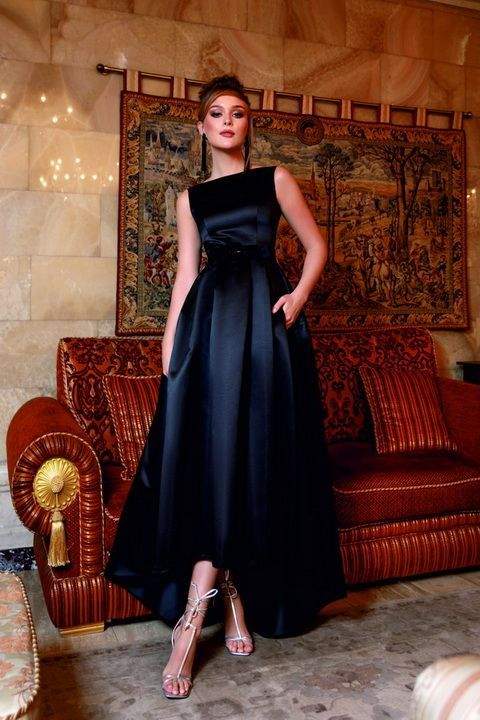 Orvieto Black Evening Dress| Latest Evening Dresses XXL / Black / Satin
