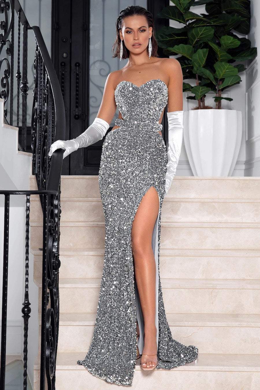 Formal Dresses Silver Special Occasion Dress Silver Embellished