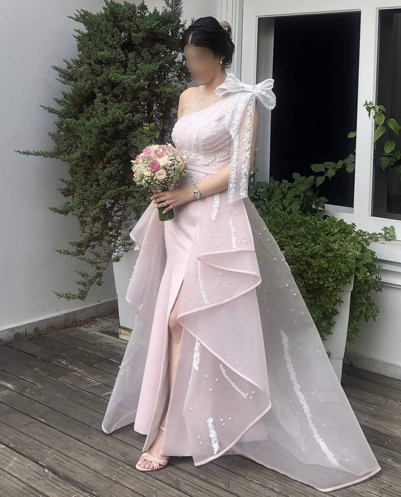 Light Pink Evening Dress Bow XS