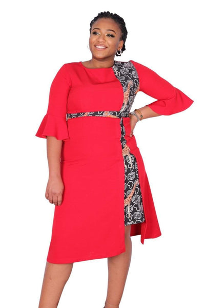 African Print Dress Red Stretchy-danddclothing-AFRICAN WEAR FOR WOMEN,Dresses,Red