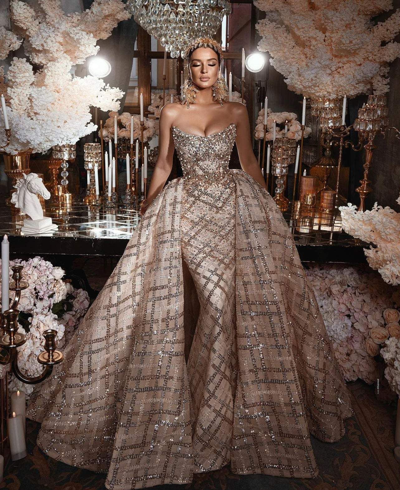 Gold Wedding Dress with Detachable Skirt