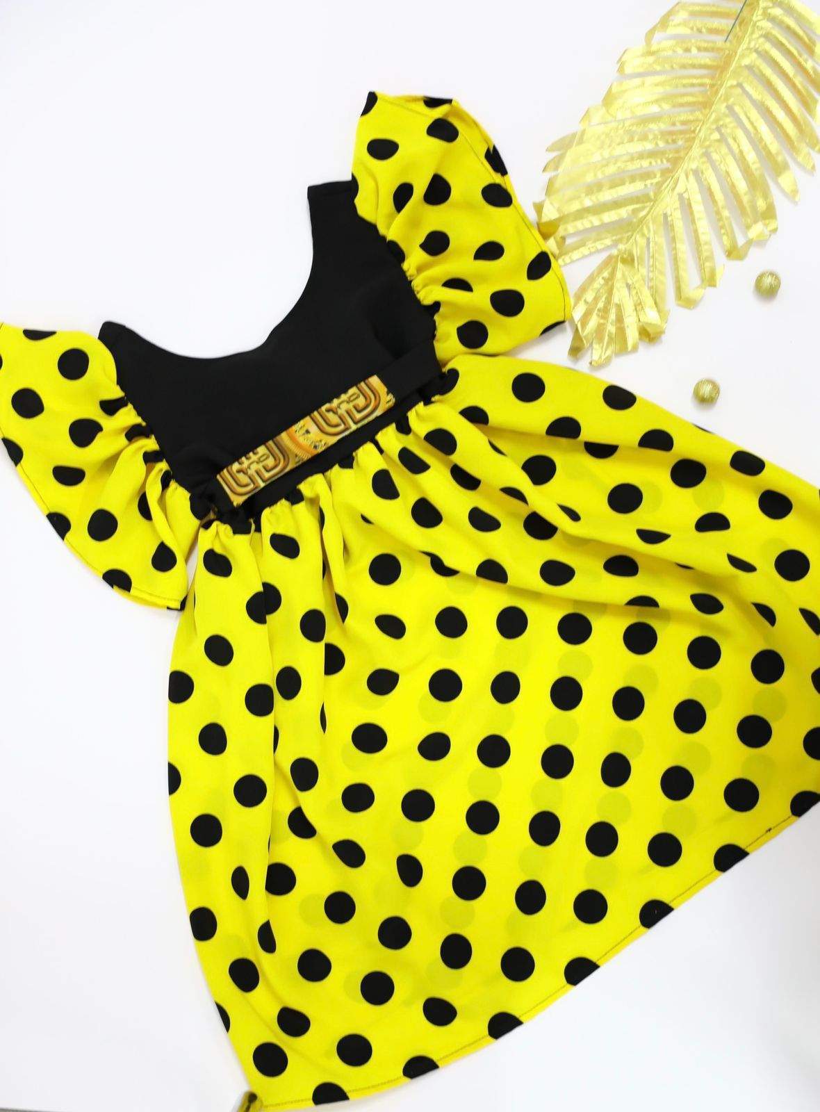 African Girls Dress Yellow Polka dot 1-2 years / Stretchy / Yellow African Girls Dress Yellow Polka dot 1-2 years / Stretchy / Yellow