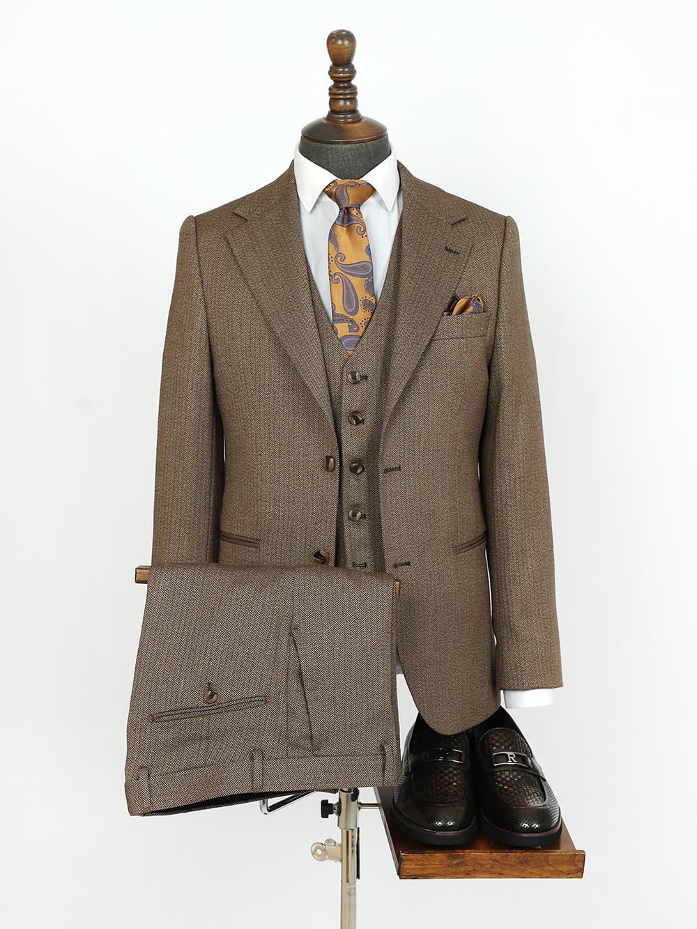 Coffee Three Piece Custom Bespoke Men Suit Tailored – D&D Clothing