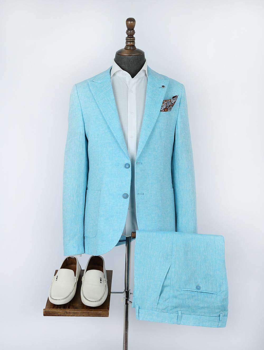 chinese dress ladies Edible Blue Linen Suit| Linen Suits for Men