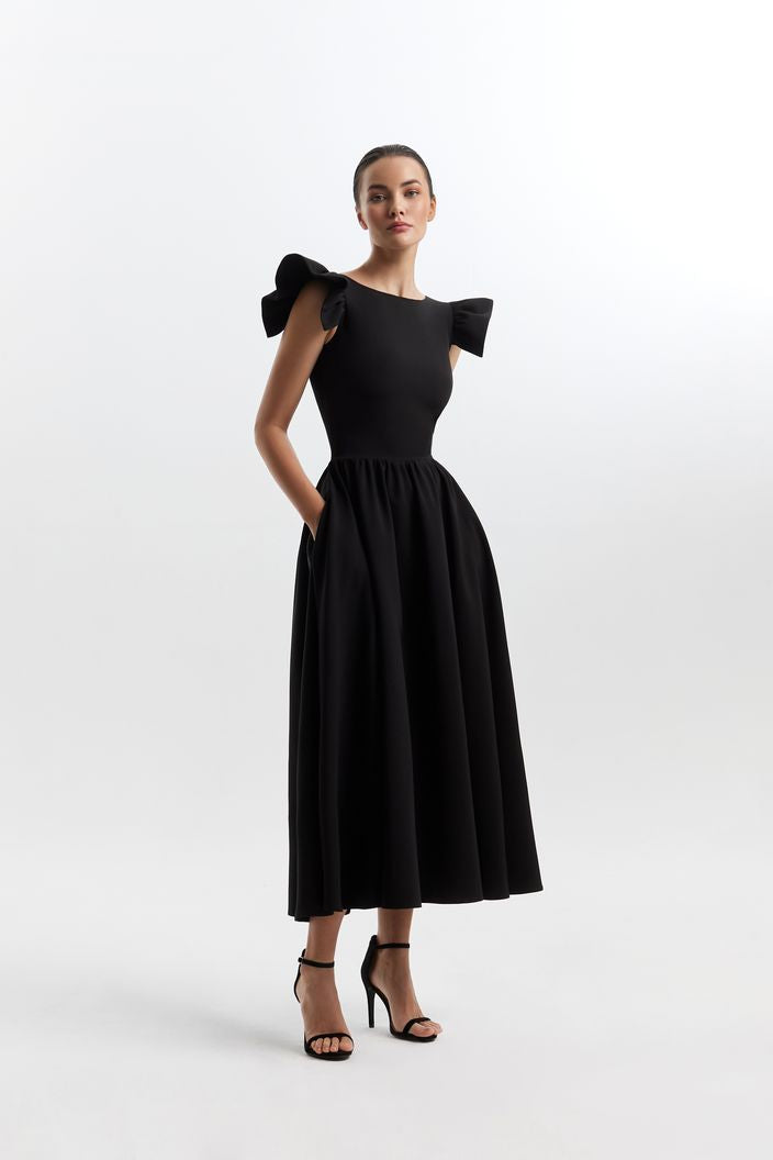 Alisson Elegant High Neck Black Evening Dress