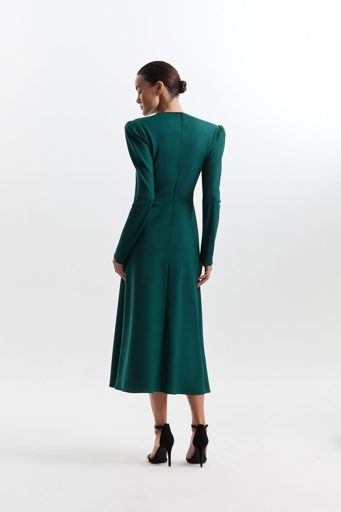 Estella Elegant High Neck Long Sleeves Green Evening Dress