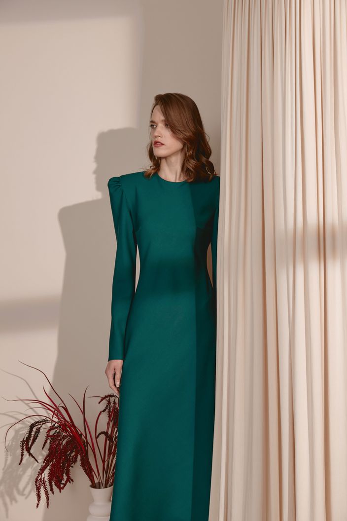 high neck emerald green dress Estella Elegant Long Sleeves Evening S / Green Emerald Green TIPS Due size:SMALL (S) Spaghetti Straps Dresses Jen's Pirate Booty Rooftop