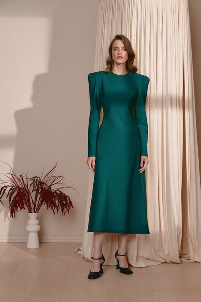 Estella Elegant High Neck Long Sleeves Green Evening Dress