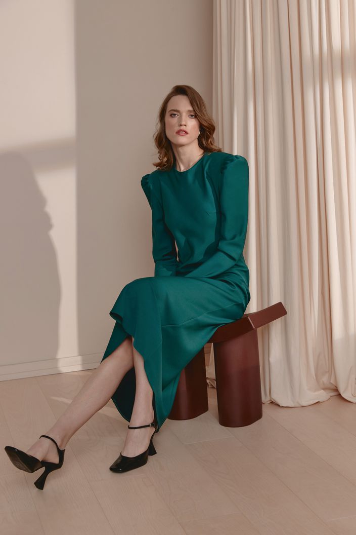 Estella Elegant High Neck Long Sleeves Green Evening Dress S / Green Estella Elegant High Neck Long Sleeves Green Evening Dress S / Green
