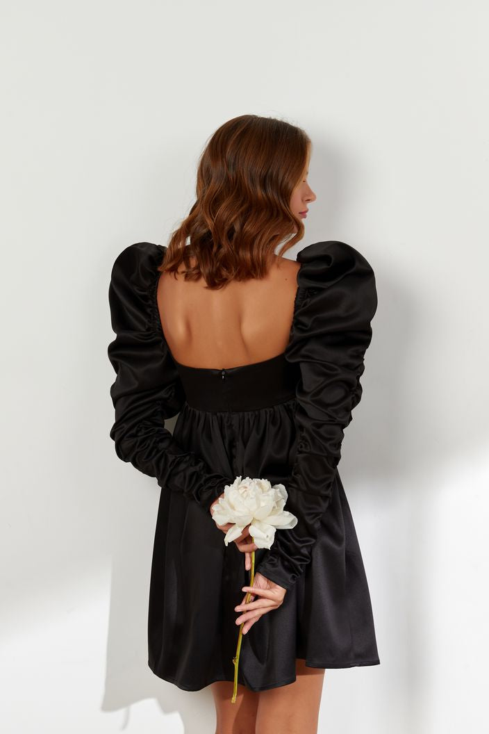 Gracelynn Elegant Long Sleeves Black Evening Dress