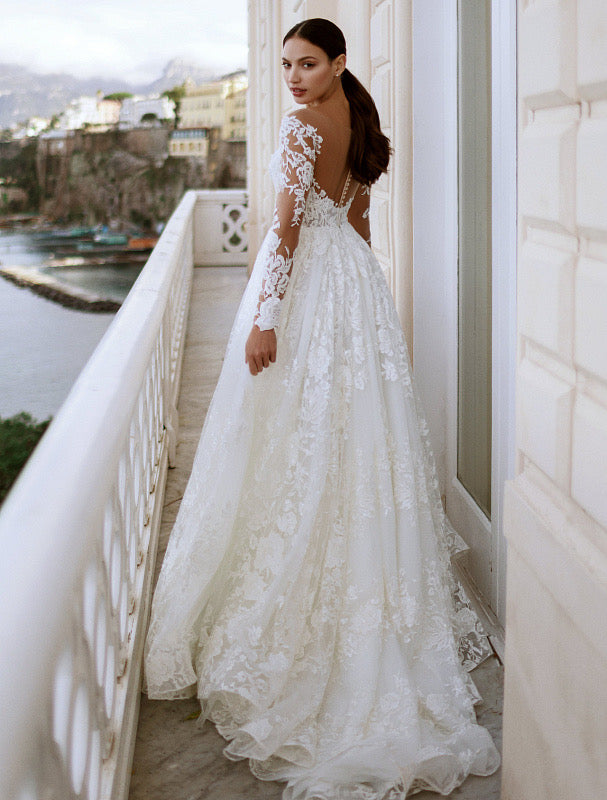 white wedding dresses lace A-Line Gown With Colors:Tan Fall Spirit Week! | The floral lace is L206