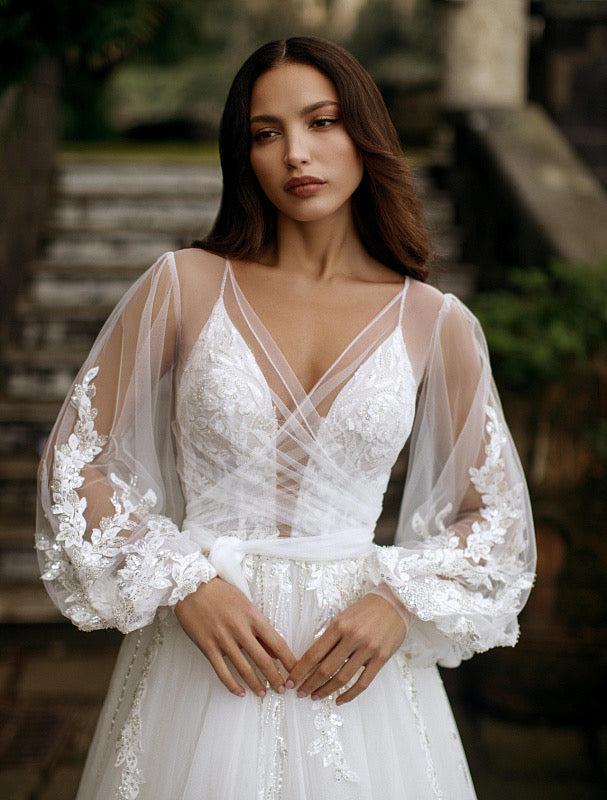 Malani Elegant  Long Sleeves White Wedding Dress
