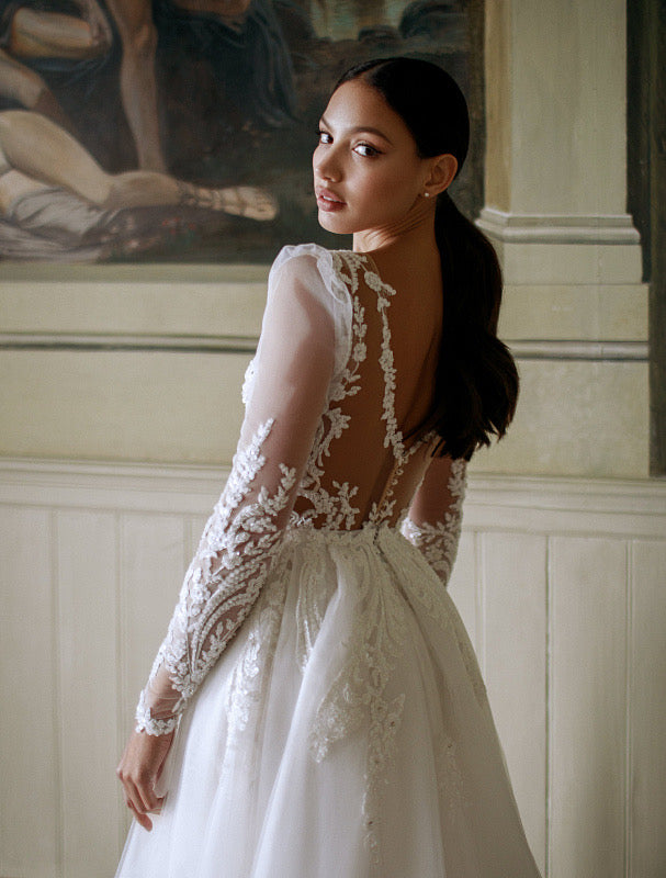 Megan Elegant V-Neck White Wedding Dress