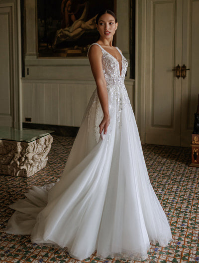 Myra Elegant V-Neck White Wedding Dress