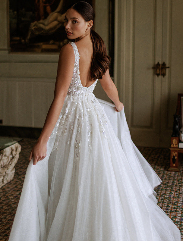 Myra Elegant V-Neck White Wedding Dress