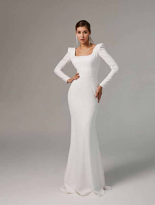 Rose Elegant  Long Sleeves White Wedding Dress