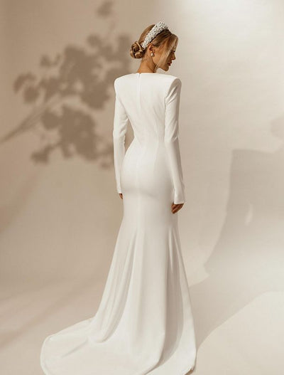Ruth Elegant V-Neck Long Sleeves White Wedding Dress