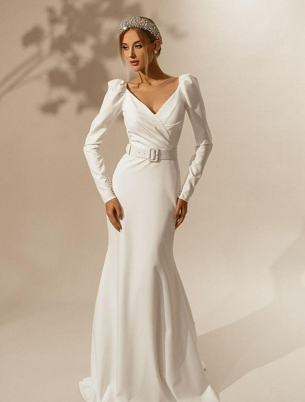 Sabrina Elegant  Long Sleeves White Wedding Dress