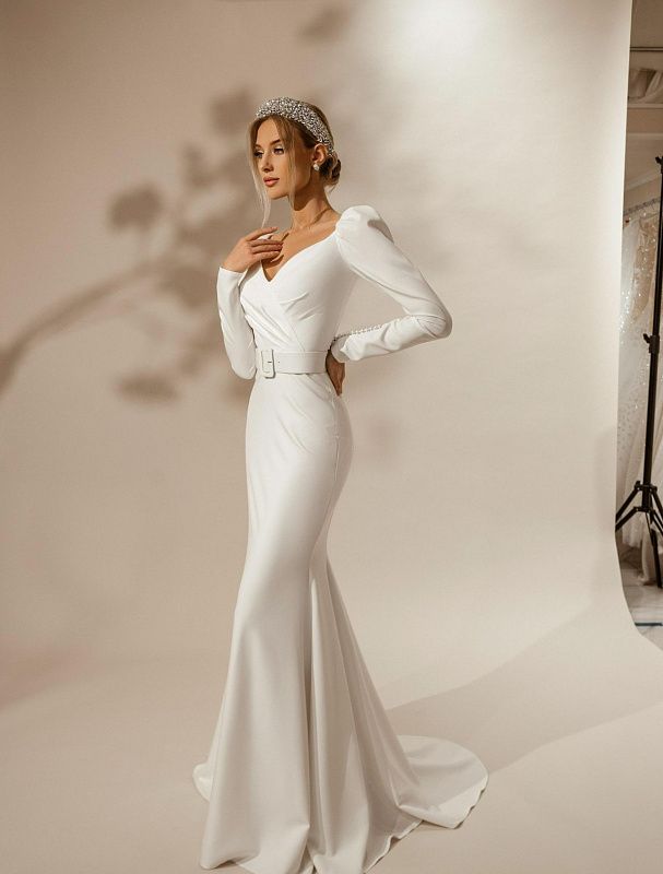 Sabrina Elegant  Long Sleeves White Wedding Dress