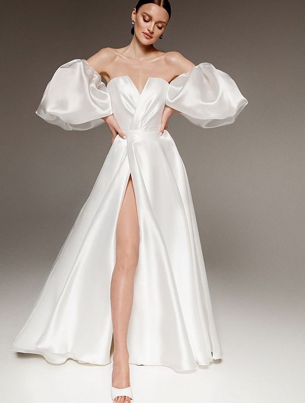 Sariah Beautiful Off-Shoulder Puff Shoulder White Wedding Dress