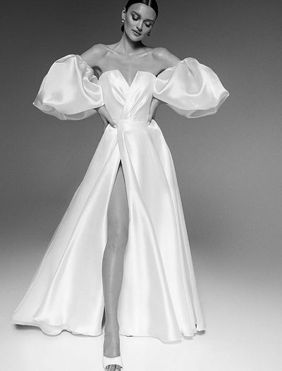 Sariah Beautiful Off-Shoulder Puff Shoulder White Wedding Dress