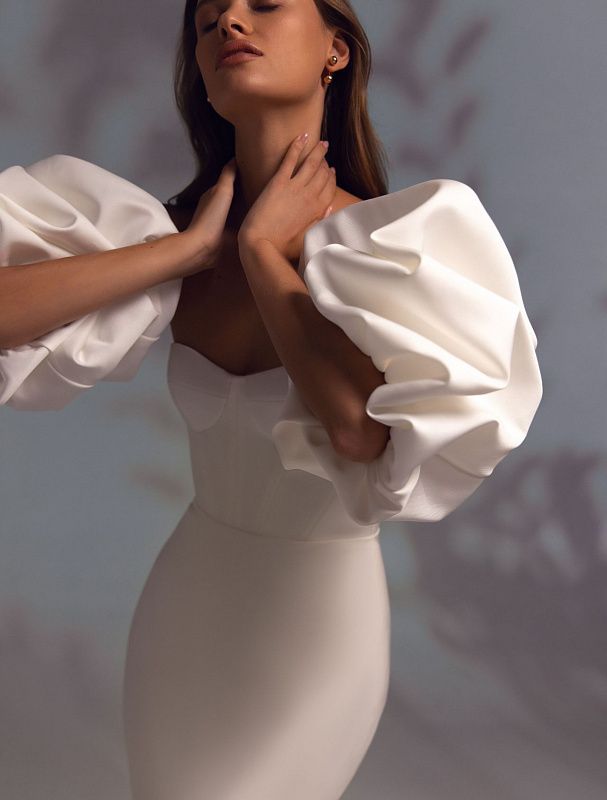 Tiffany Beautiful Off-Shoulder Puff Shoulder White Wedding Dress