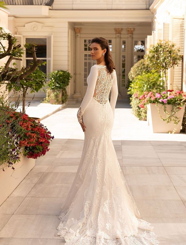 Nadia Elegant High Neck Long Sleeves Backless White Wedding Dress