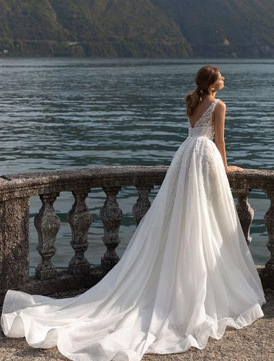 Priscilla Beautiful V-Neck White Wedding Dress