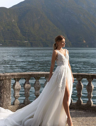 Priscilla Beautiful V-Neck White Wedding Dress