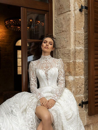 Saoirse Elegant High Neck Long Sleeves White Wedding Dress