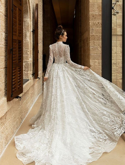 Saoirse Elegant High Neck Long Sleeves White Wedding Dress