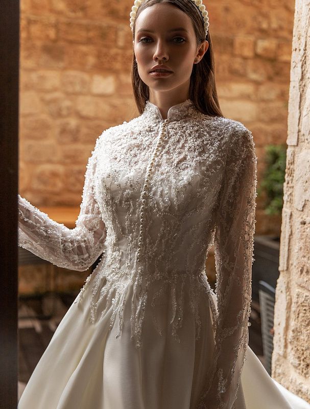 Selene Elegant High Neck Long Sleeves White Wedding Dress