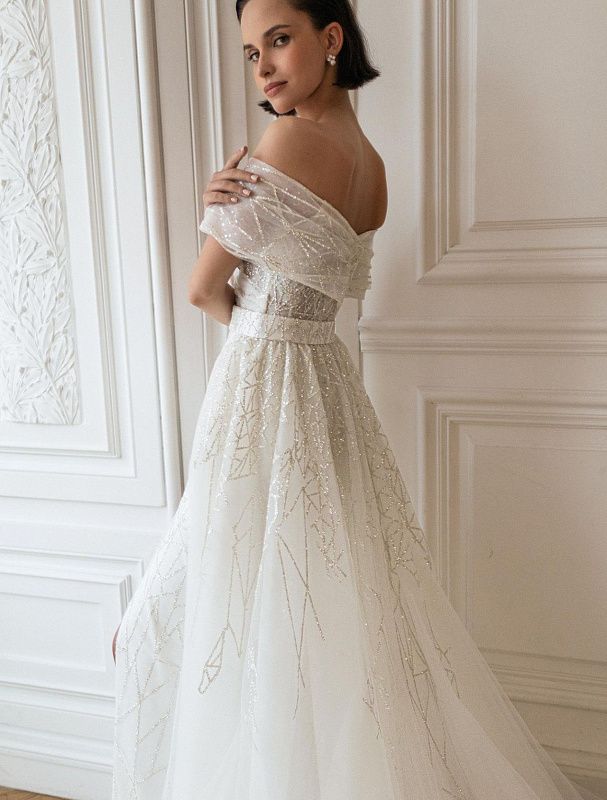 Emmeline  Beautiful Off-Shoulder White Wedding Dress